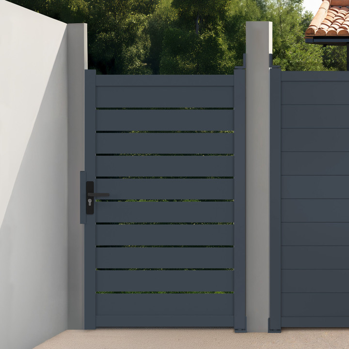 Porta a battente 100x160 cm in alluminio perforato grigio antracite