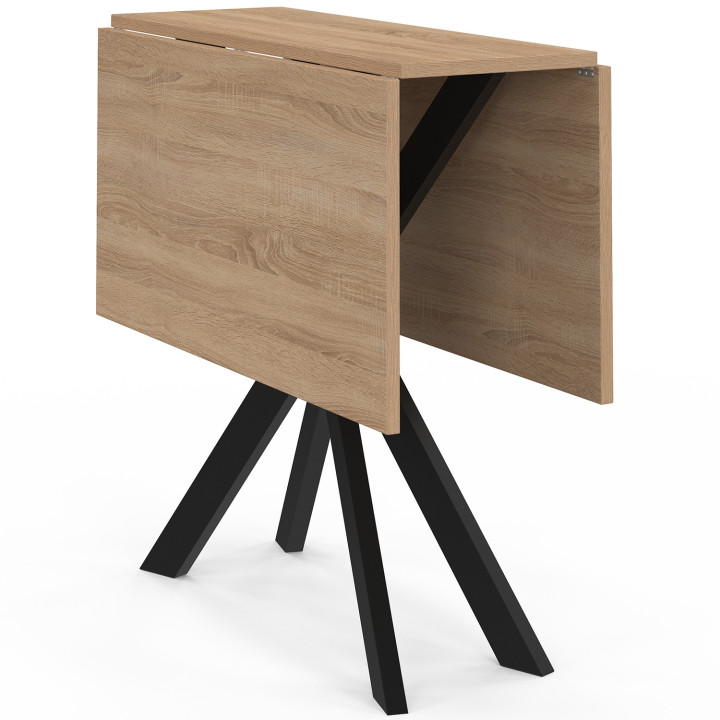 ALIX 2-4 persoons inklapbare consoletafel met houten en zwarte spinpoten 103 x 76 cm