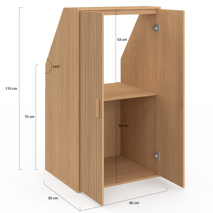 JULIETTE Armadio a 2 ante inclinate 60 x 50 x 70/110 cm con doghe in legno color rovere