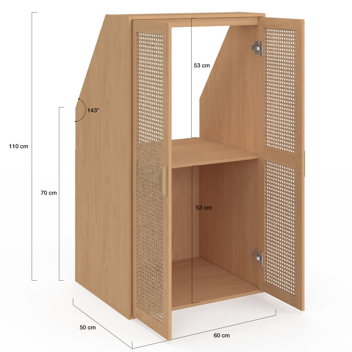 Armadio a 2 ante inclinate EDHEN 60 x 50 x 70/110 cm legno e canna