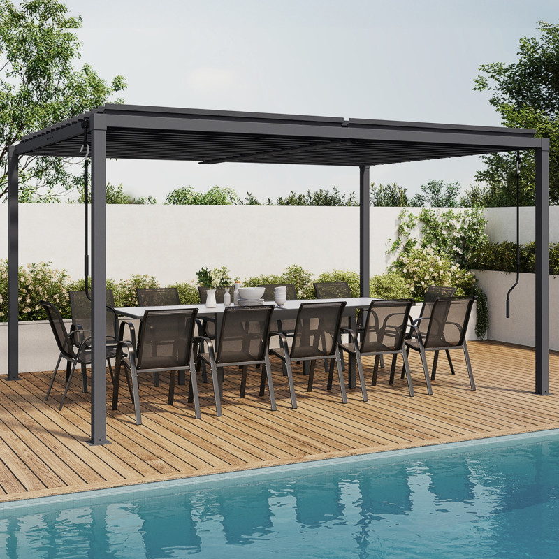 Pérgola bioclimática de lamas de acero orientables 3x4 m gris antracita