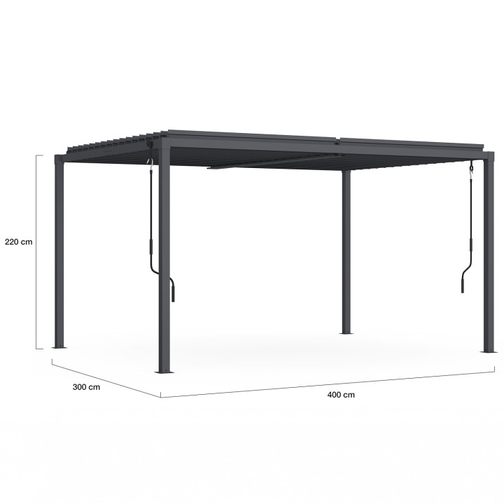 Pergola bioclimatica a lamelle orientabili 3x4 M in acciaio grigio antracite