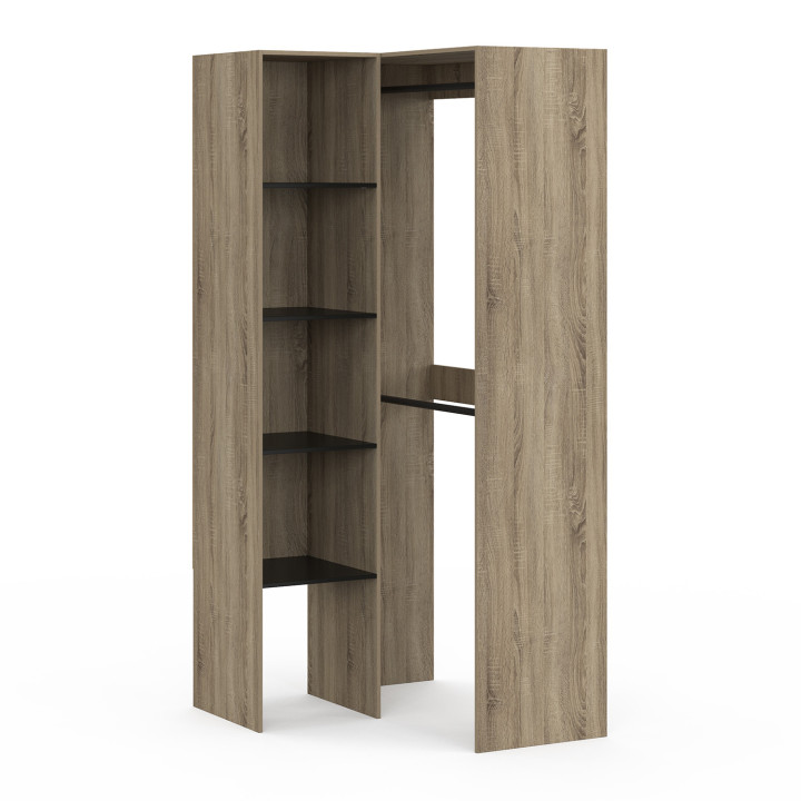 Armadio angolare componibile L. 90 / 127 cm doppio armadio + ripiani legno e nero - MELMAN