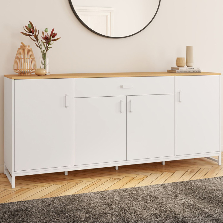 Madia XXL da 180 cm con 4 ante e 1 cassetto, legno e bianco - WASHINGTON