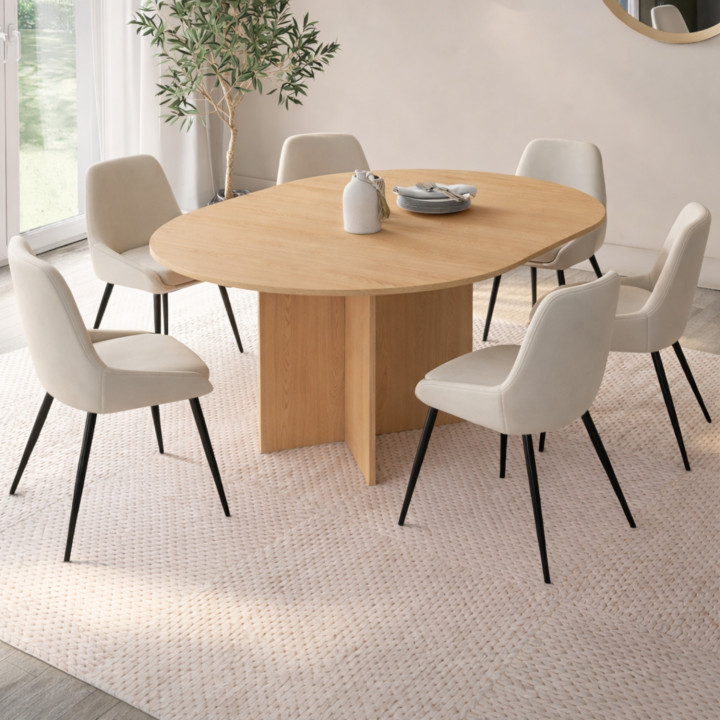 Ausziehbarer ovaler Esstisch für 4-8 Personen aus Holz in Buchenoptik 110-150 cm - MARTHE | IdMarket