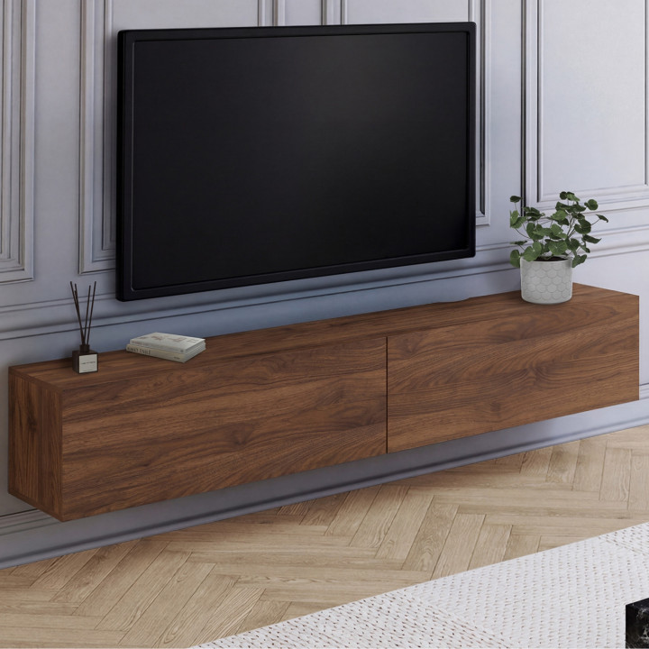 Mobile TV sospeso ELIO 180 cm con 2 ante in legno effetto noce
