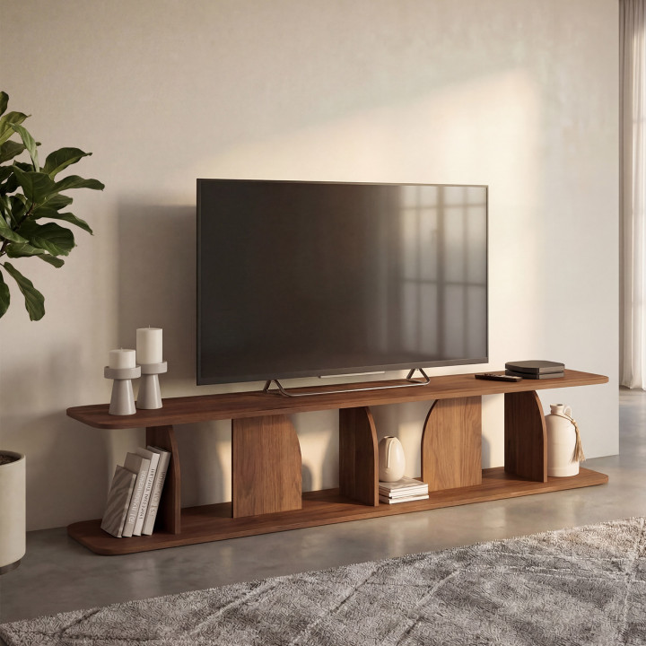 Meuble TV 180 cm japandi EDITH bois effet noyer