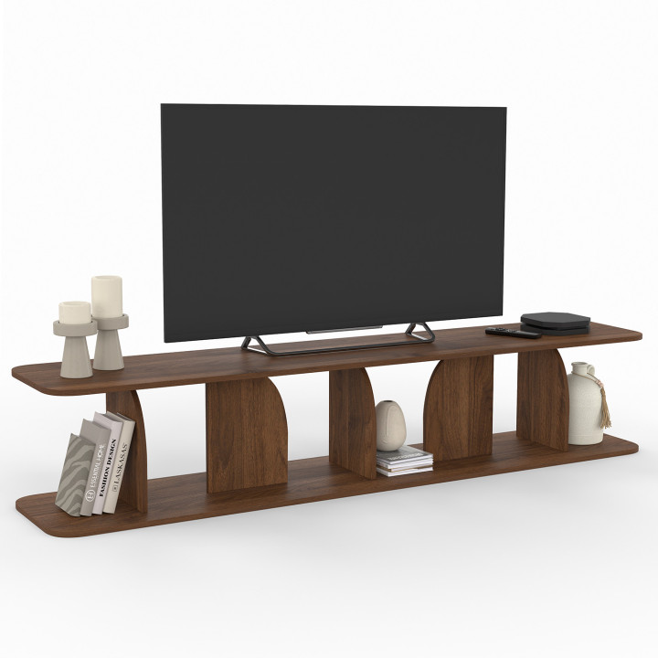 Meuble TV 180 cm japandi EDITH bois effet noyer
