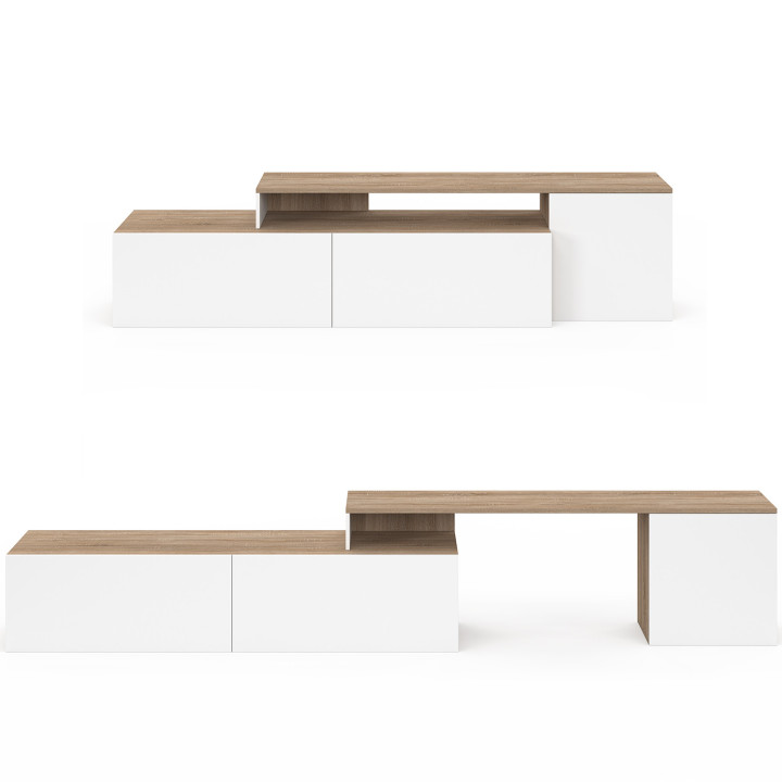 Modulair TV-meubel 180-240 cm draaibare hoek hout en wit - BASILE