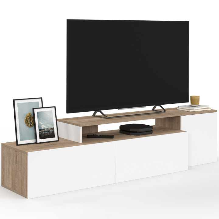 Modulair TV-meubel 180-240 cm draaibare hoek hout en wit - BASILE