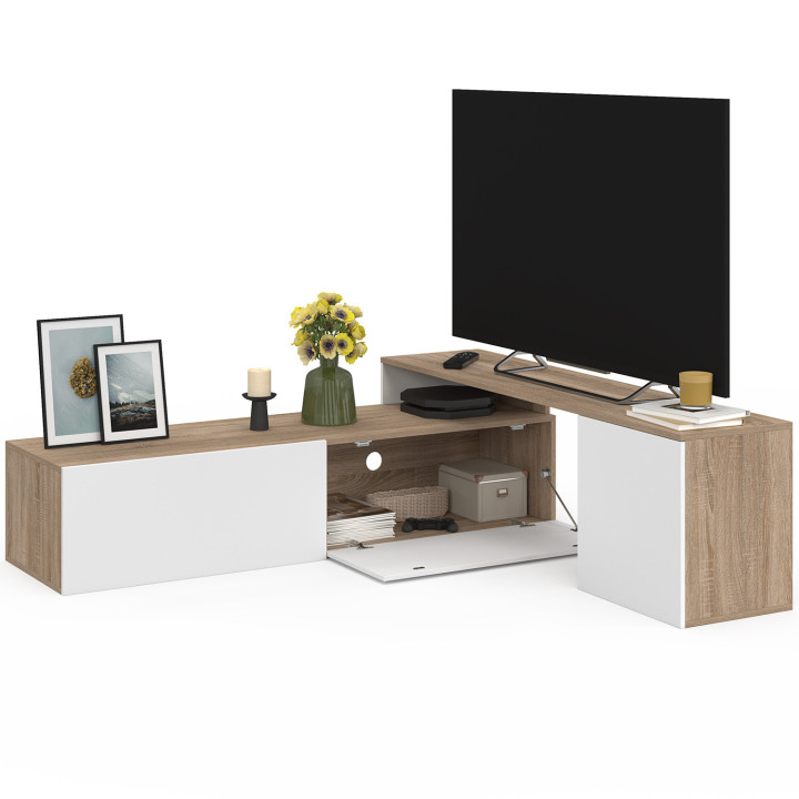 Modulair TV-meubel 180-240 cm draaibare hoek hout en wit - BASILE