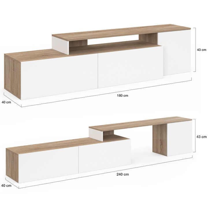 Modulares TV-Möbel 180-240 cm drehbare Ecke Holz und Weiß - BASILE