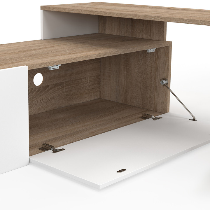Mueble TV modular 180-240 cm ángulo giratorio madera y blanco - BASILE
