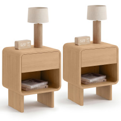 Set di 2 comodini CAPUCINE con 1 cassetto e 1 nicchia, effetto faggio, dal design arrotondato