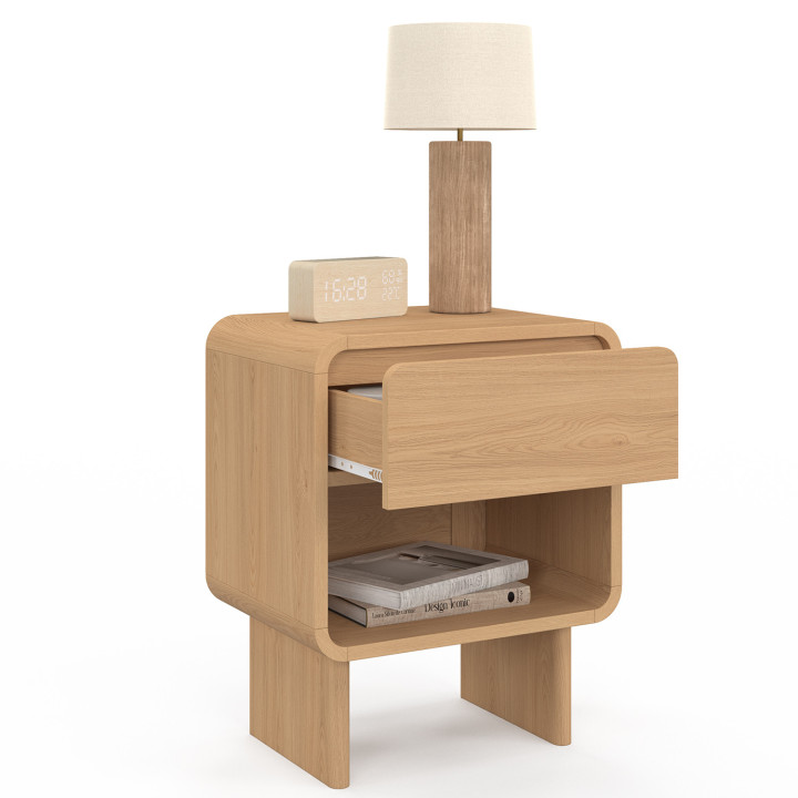 Set di 2 comodini CAPUCINE con 1 cassetto e 1 nicchia, effetto faggio, dal design arrotondato