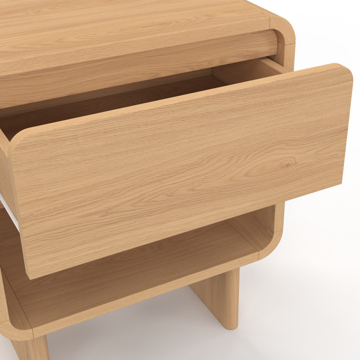 Lot de 2 tables de chevet CAPUCINE 1 tiroir avec niche façon hêtre design arrondi