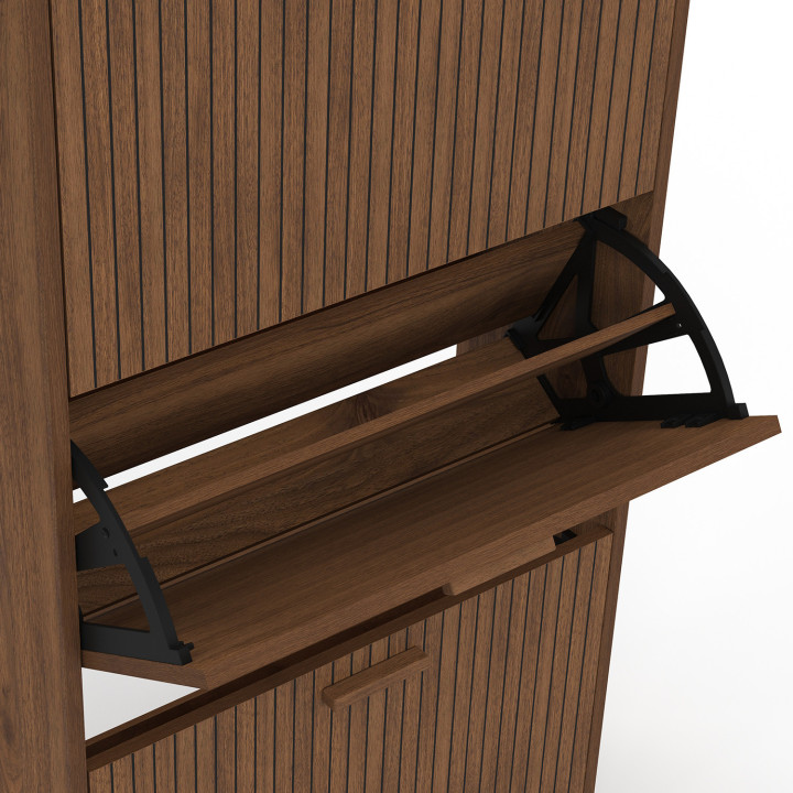 Scarpiera JULIETTE 18 pezzi, 3 ante a doghe, doghe in legno color noce