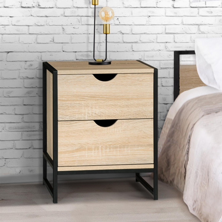 Industrielle Nachttische aus Holz und Metall mit 2 Schubladen - DETROIT | ID Market