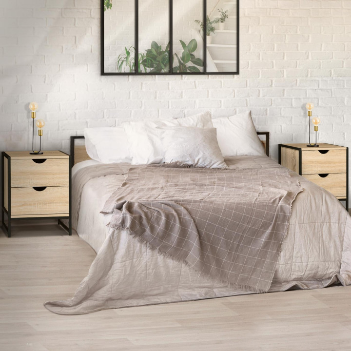 Industrielle Nachttische aus Holz und Metall mit 2 Schubladen - DETROIT | ID Market