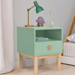 Table de chevet enfant JACOB 1 tiroir + 1 niche vert d'eau et bois