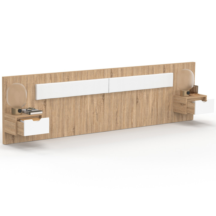Tête de lit suspendue avec chevets SANTA pour lit 140, 160 et 180 cm bois et blanc