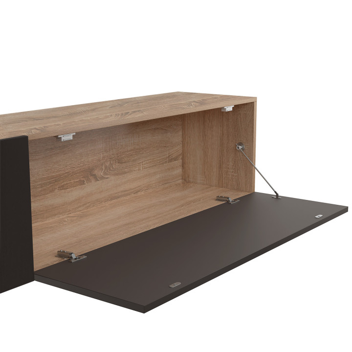 Porta TV 180 cm con colonne e ripiani in legno e nero - ELIO