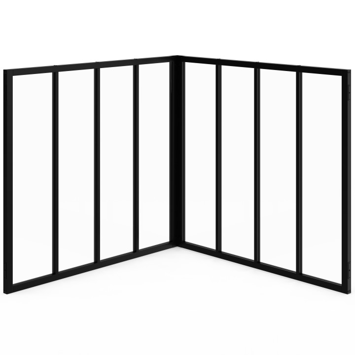 Tetto in vetro angolare a 8 vetri L. 116 x L.116 x H.108 cm in metallo nero e vetro temperato