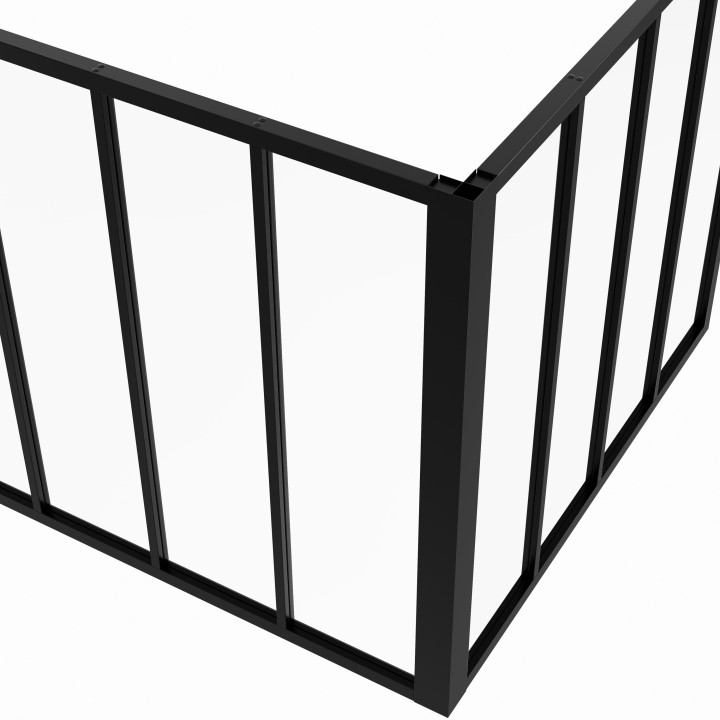 Tetto in vetro angolare a 8 vetri L. 116 x L.116 x H.108 cm in metallo nero e vetro temperato