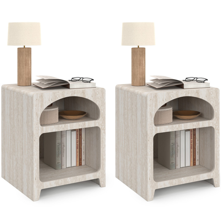 Set di 2 comodini organici a 2 scomparti ALESIA beige effetto marmo