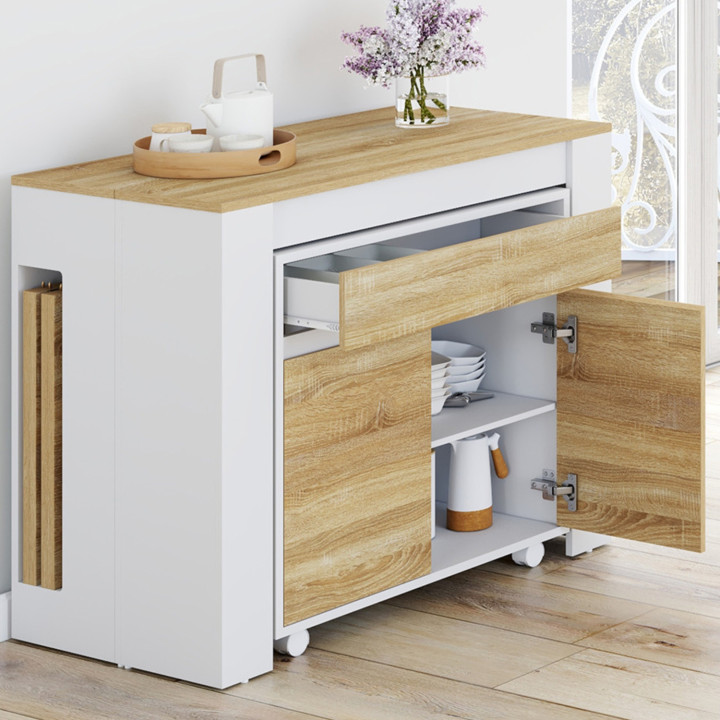 Tavolo buffet allungabile ORLANDO, 10 persone, 235 cm, legno bianco e impiallacciato faggio