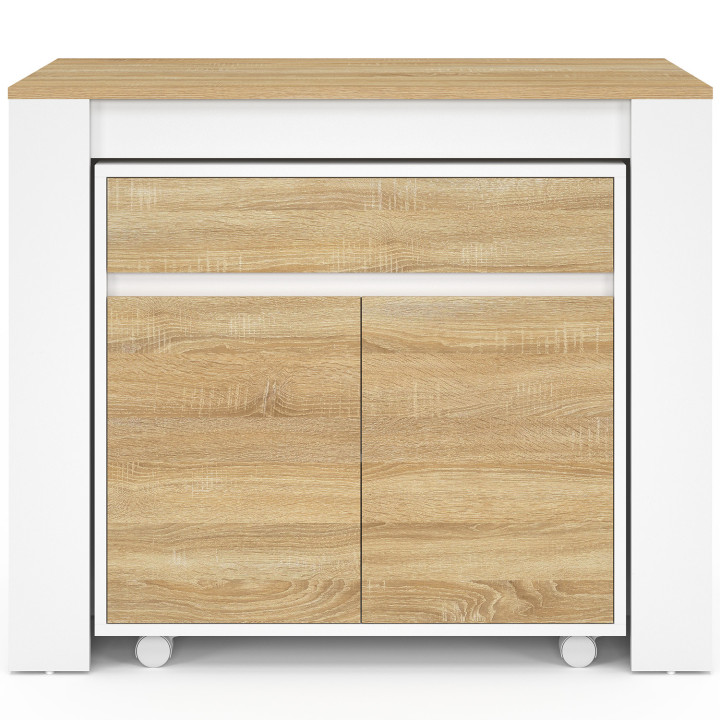 Uitschuifbare buffettafel voor 10 personen, 235 cm, wit hout en beukeneffect - ORLANDO