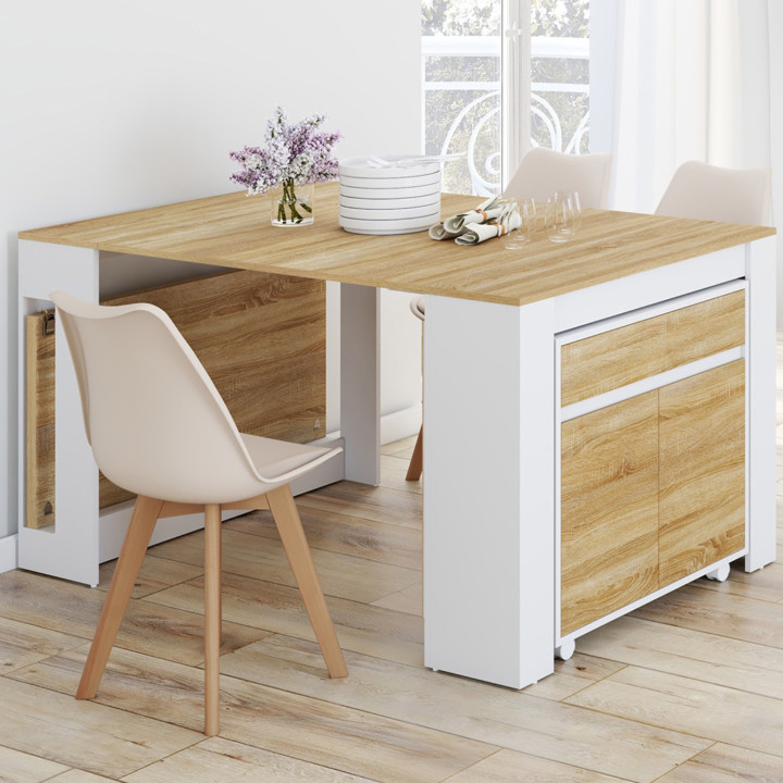 Tavolo buffet allungabile ORLANDO, 10 persone, 235 cm, legno bianco e impiallacciato faggio