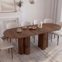 ELOISE mesa de comedor oval extensible 6-10 personas 2 patas cilíndricas nogal 160-200 cm