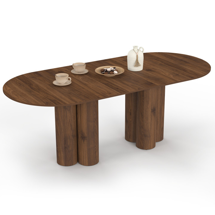 ELOISE uitschuifbare ovale eettafel 6-10 personen 2 cilindrische notenhouten poten 160-200 cm