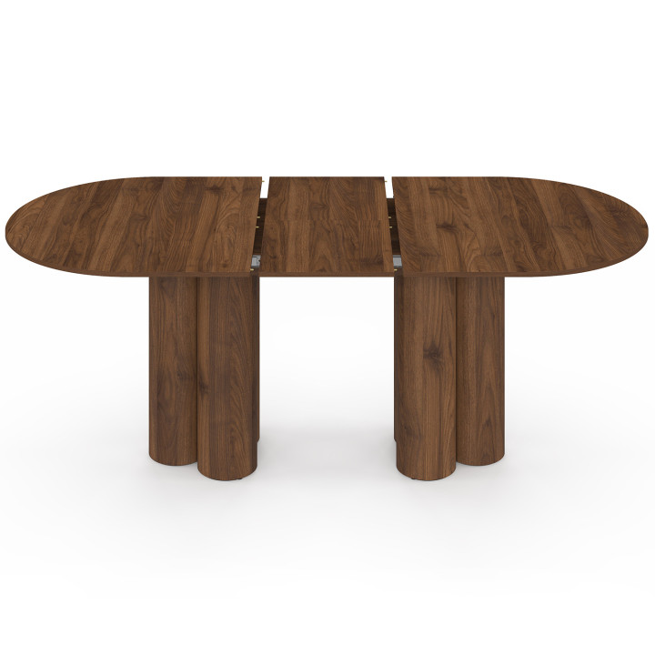 ELOISE uitschuifbare ovale eettafel 6-10 personen 2 cilindrische notenhouten poten 160-200 cm