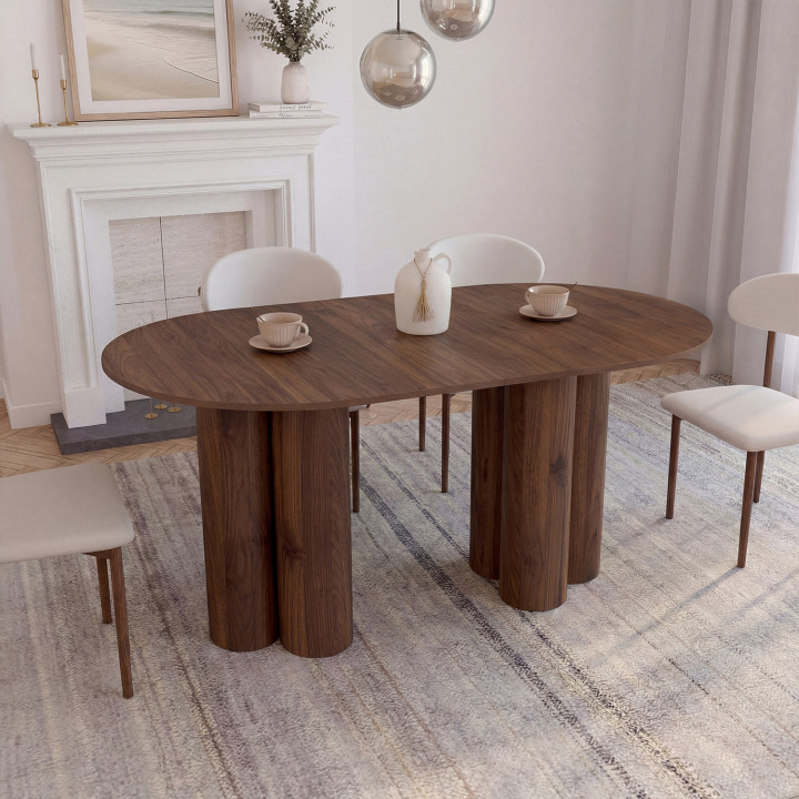 ELOISE mesa de comedor oval extensible 6-10 personas 2 patas cilíndricas nogal 160-200 cm