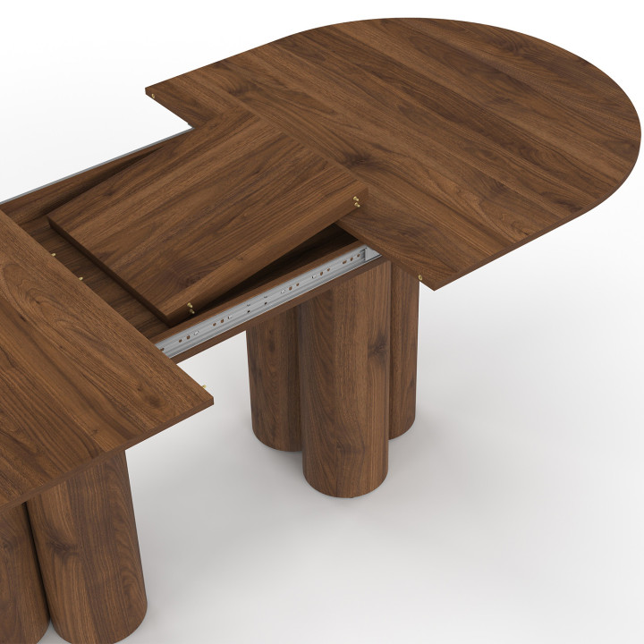 ELOISE uitschuifbare ovale eettafel 6-10 personen 2 cilindrische notenhouten poten 160-200 cm