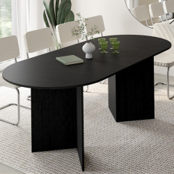 Ausziehbarer ovaler Esstisch MARTHE 6 -10 Personen Holz schwarz 160-200 cm