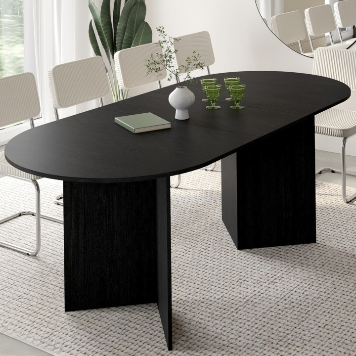 Ausziehbarer ovaler Esstisch MARTHE 6 -10 Personen Holz schwarz 160-200 cm
