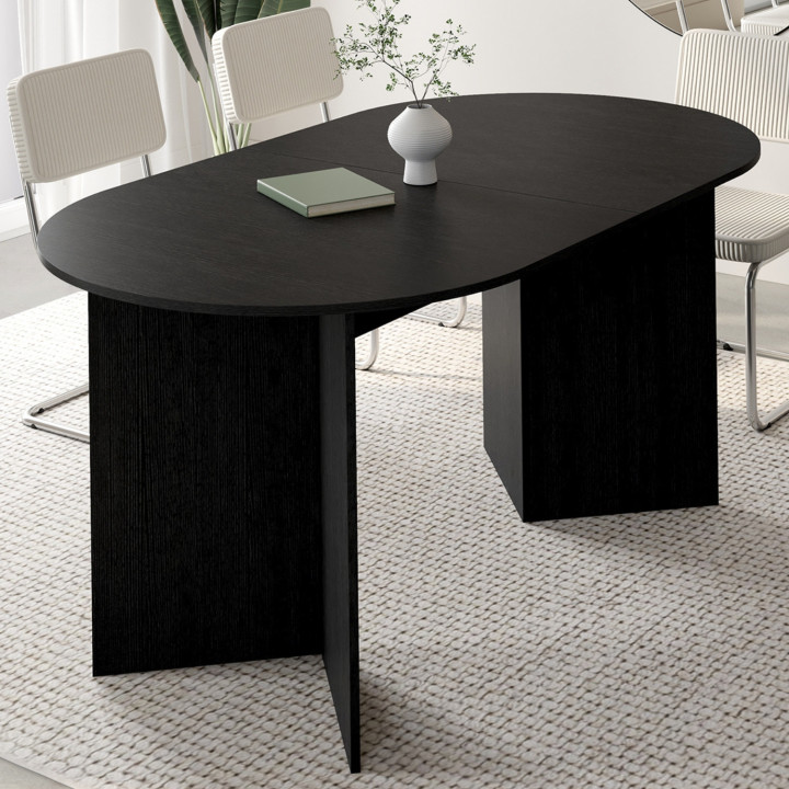 MARTHE mesa de comedor oval extensible 6-10 personas madera negra 160-200 cm