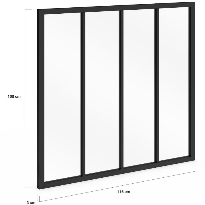 Werkplaats glazen dak met 4 beglazingen in 116 x 108 cm zwart metaal en gehard glas | IdMarket