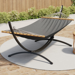 XL hangmat met zwarte metalen standaard en antracietgrijs canvas | IdMarket