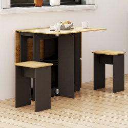 EDI 2-4 persoons inklapbare consoletafel in zwart hout met beukenlook blad en 4 krukken