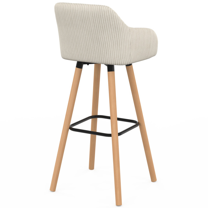 Set di 4 sgabelli da bar JANY girevoli con braccioli in velluto a coste beige e gambe in legno