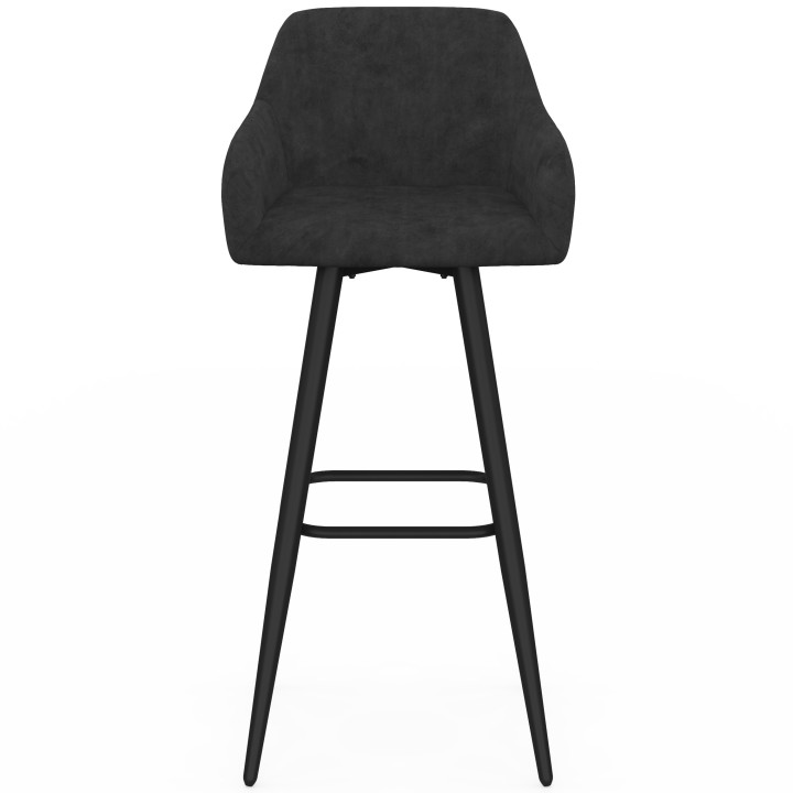 Set di 4 sgabelli da bar JANY girevoli con braccioli in velluto nero e gambe in legno nero