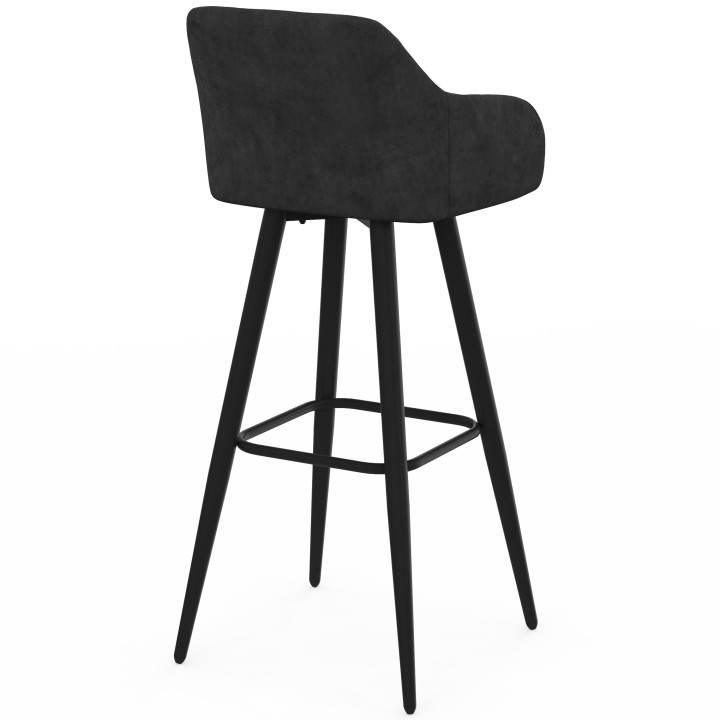 Set di 4 sgabelli da bar JANY girevoli con braccioli in velluto nero e gambe in legno nero