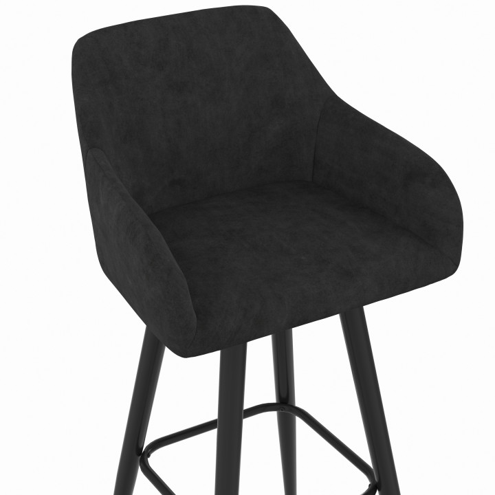 Set di 4 sgabelli da bar JANY girevoli con braccioli in velluto nero e gambe in legno nero