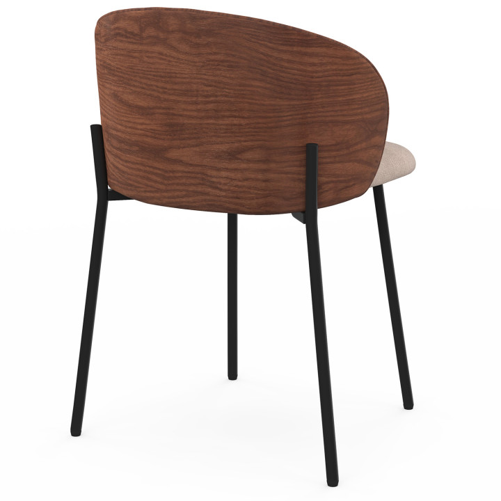 Lot de 4 chaises PENNY en tissu taupe et dossier effet noyer clair pour salle à manger