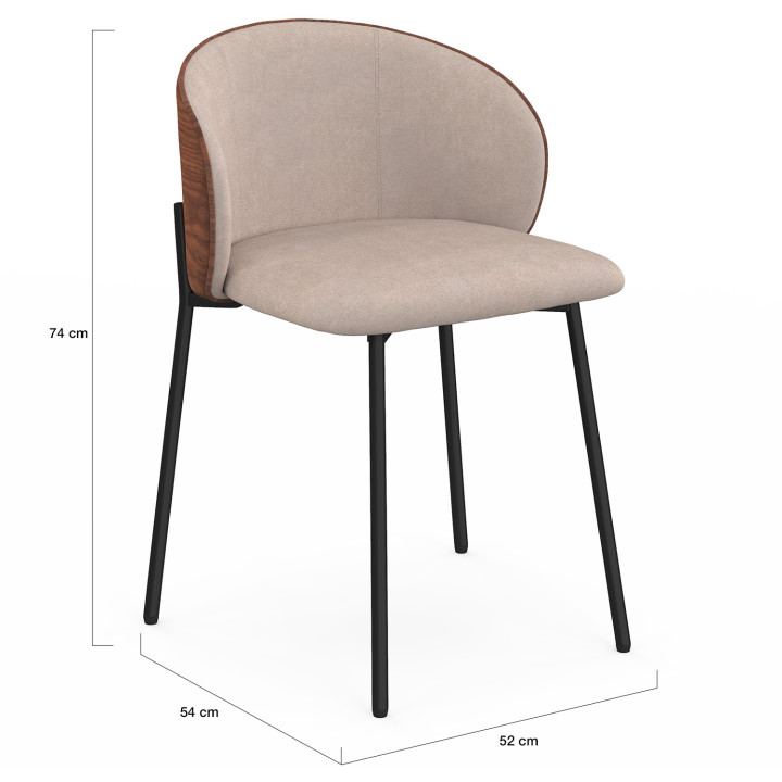 Lot de 4 chaises PENNY en tissu taupe et dossier effet noyer clair pour salle à manger