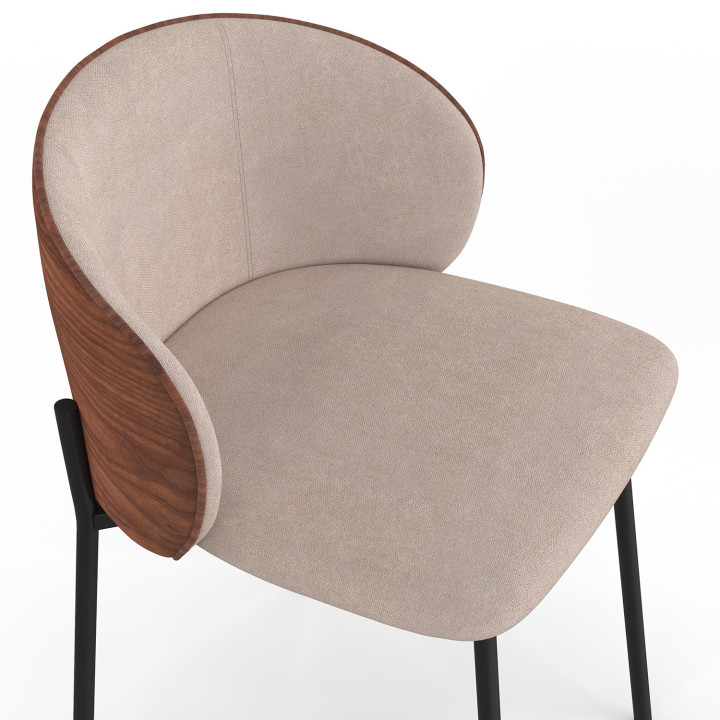 Lot de 4 chaises PENNY en tissu taupe et dossier effet noyer clair pour salle à manger